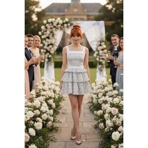 Rachel Parcell Floral Mini Dress 12 Cottagecore Tiered LaceUp Poplin NWOT Party